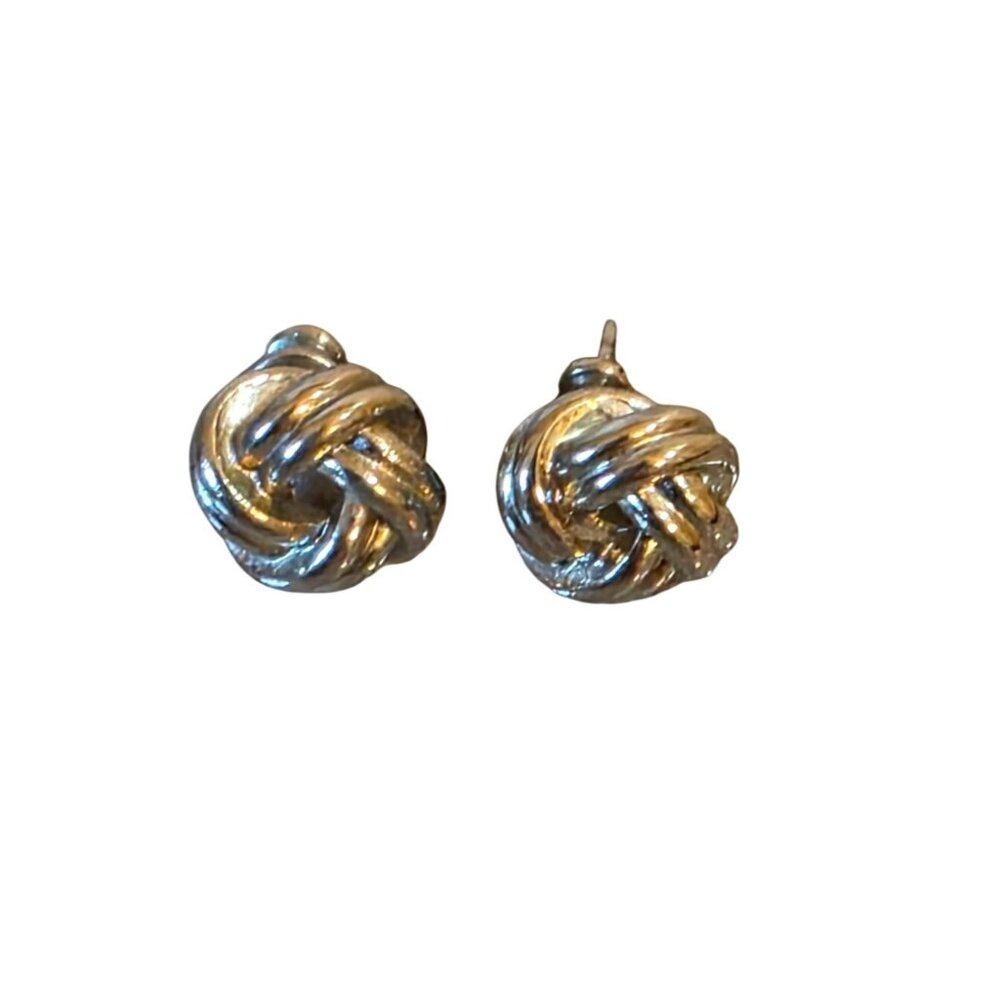 Vintage Silver-Tone Twisted Knot Style‎ Post Back Earrings